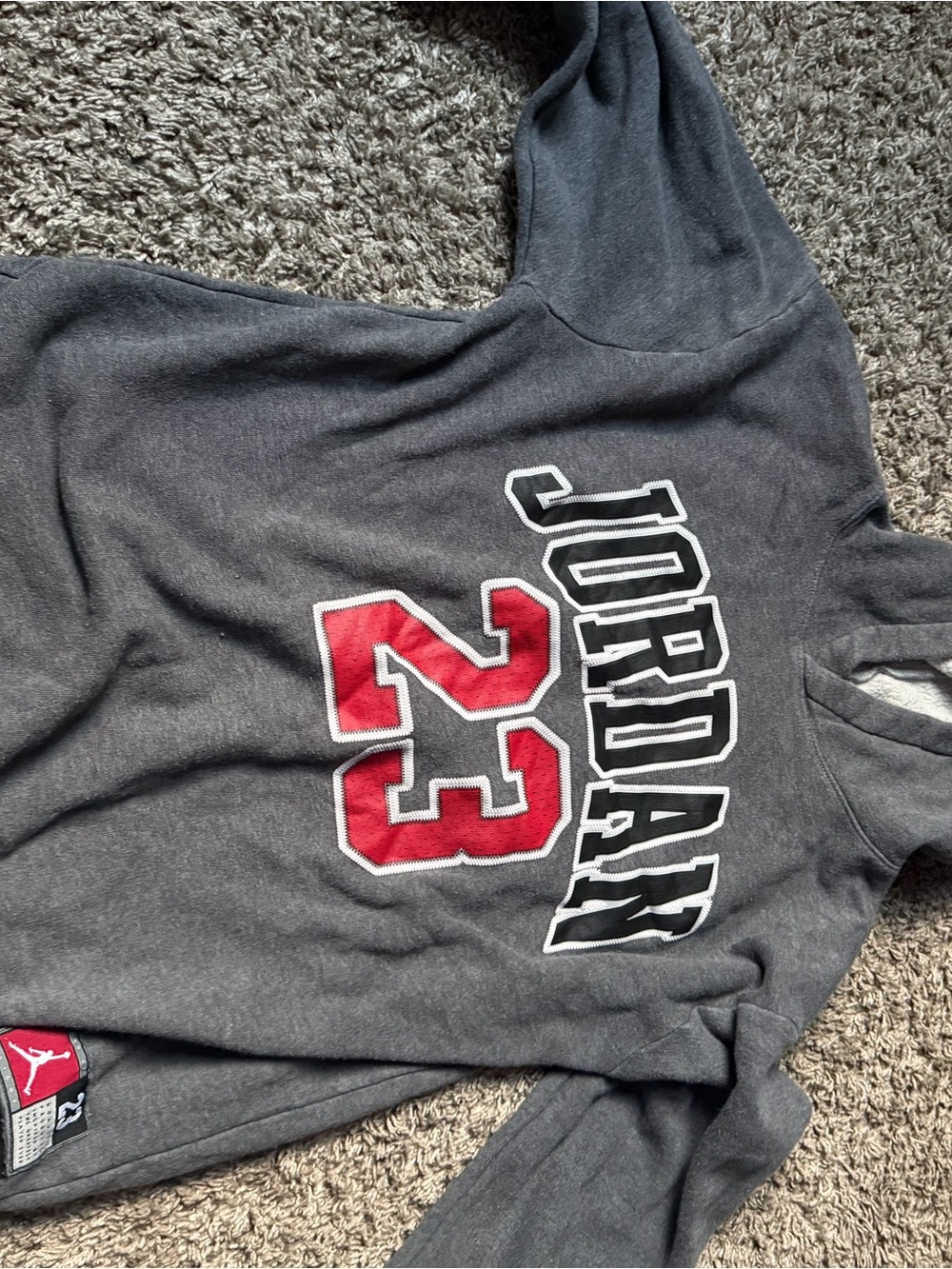 Jordan Youth Charcoal Hoodie with Red 23 and Black Lettering